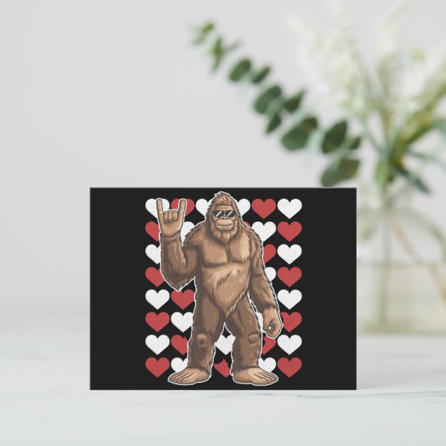 Bigfoot Valentines Day Funny Hearts Sasquatch Love Postcard (Standing Front)