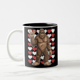 Bigfoot Valentines Day Funny Hearts Sasquatch Love Two-Tone Coffee Mug