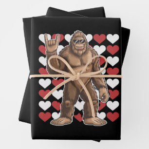 Bigfoot Valentines Day Funny Hearts Sasquatch Love Wrapping Paper Sheet