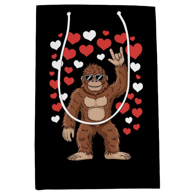 Bigfoot Valentines Day Funny Hearts Sasquatch Medium Gift Bag (Front)