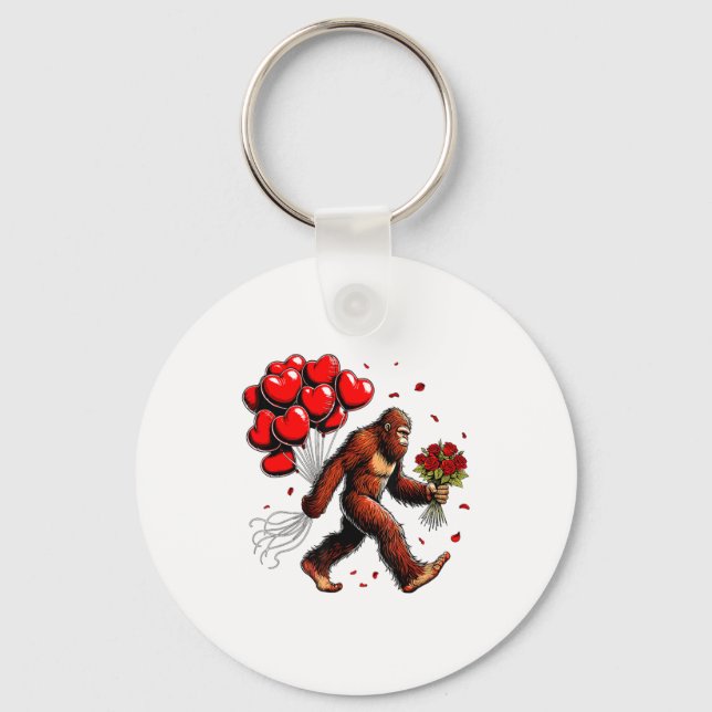 Bigfoot Valentines Day Funny Sasquatch Hearts Love Key Ring (Front)