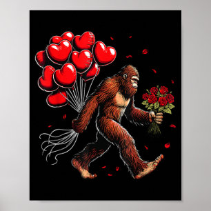 Bigfoot Valentines Day Funny Sasquatch Hearts Love Poster