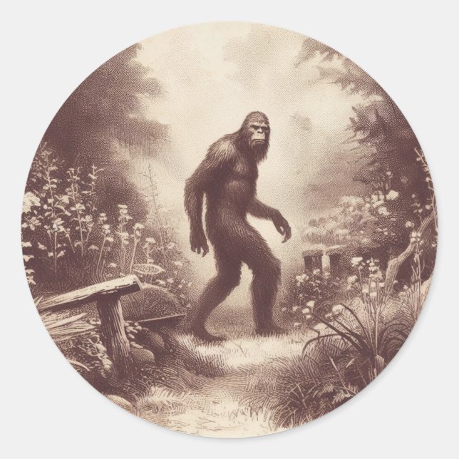 Bigfoot Vintage Illustration Folklore Classic Round Sticker (Front)