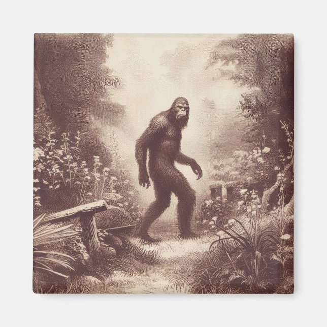 Bigfoot Vintage Illustration Folklore Magnet (Front)