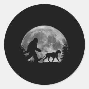 Bigfoot Walking A Dog Funny Great Dane Lovers Moon Classic Round Sticker
