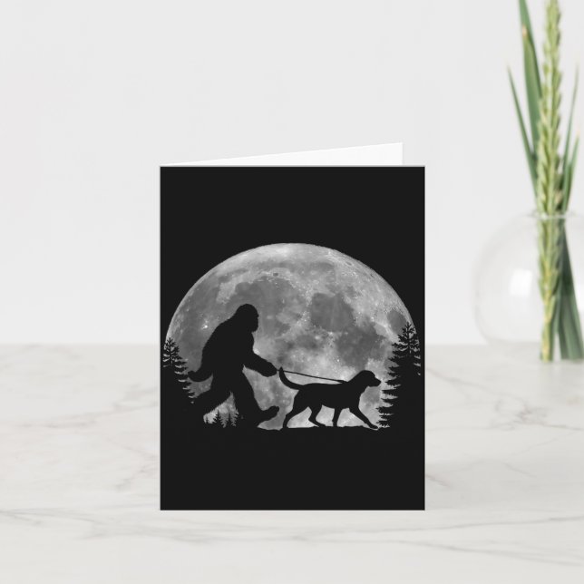 Bigfoot Walking A Dog Labrador Retriever Dad Moon Card (Front)