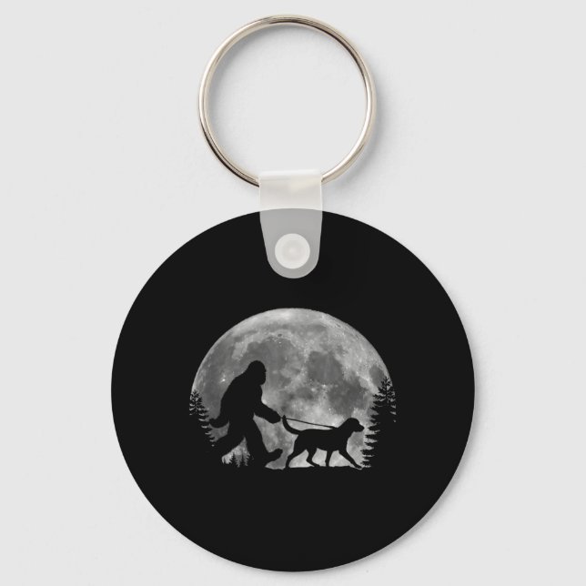 Bigfoot Walking A Dog Labrador Retriever Dad Moon Key Ring (Front)