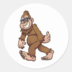 bigfoot walking and wearing sunglasses classic round sticker