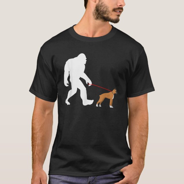 Bigfoot Walking Boxer Dog TShirt Sasquatch with Bo (Front)