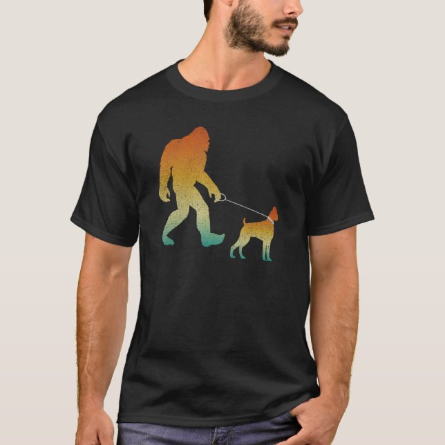 Bigfoot Walking Boxer Funny Sasquatch Pet Dog T-Shirt (Front)