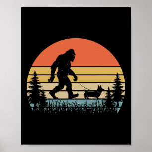 Bigfoot Walking Corgi Dog Funny Valentines Day Lov Poster