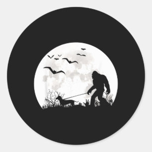 Bigfoot Walking Dachshund Dog Moon Sasquatch Classic Round Sticker