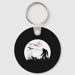 Bigfoot Walking Dachshund Dog Moon Sasquatch Key Ring