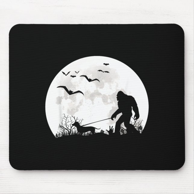 Bigfoot Walking Dachshund Dog Moon Sasquatch Mouse Pad (Front)