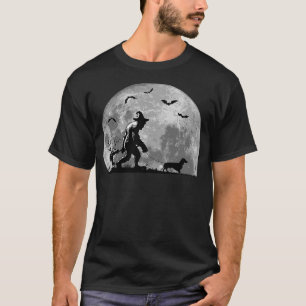 Bigfoot Walking Dachshund Dog Sasquatch Halloween T-Shirt
