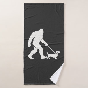 Bigfoot Walking Dachshund Funny Wiener Dog Dad Bath Towel