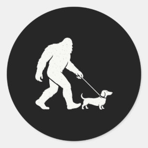 Bigfoot Walking Dachshund Funny Wiener Dog Dad Classic Round Sticker