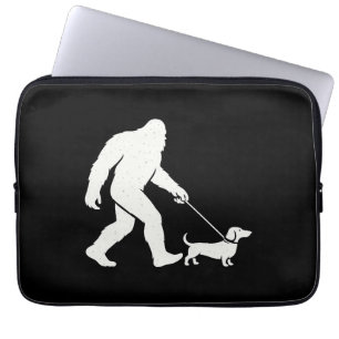 Bigfoot Walking Dachshund Funny Wiener Dog Dad Laptop Sleeve
