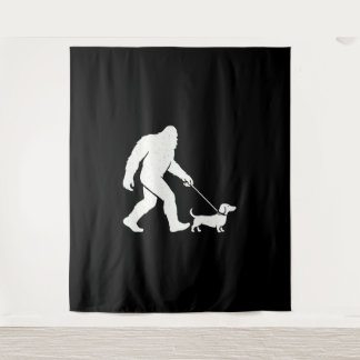 Bigfoot Walking Dachshund Funny Wiener Dog Dad Tapestry