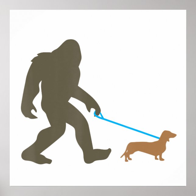 Bigfoot Walking Dachshund Sasquatch Doxie Dog Gift Poster (Front)