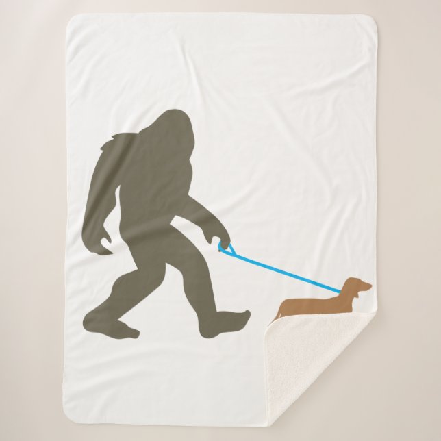 Bigfoot Walking Dachshund Sasquatch Doxie Dog Gift Sherpa Blanket (Front)