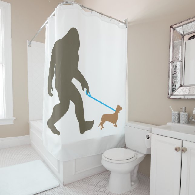 Bigfoot Walking Dachshund Sasquatch Doxie Dog Gift Shower Curtain (In Situ)