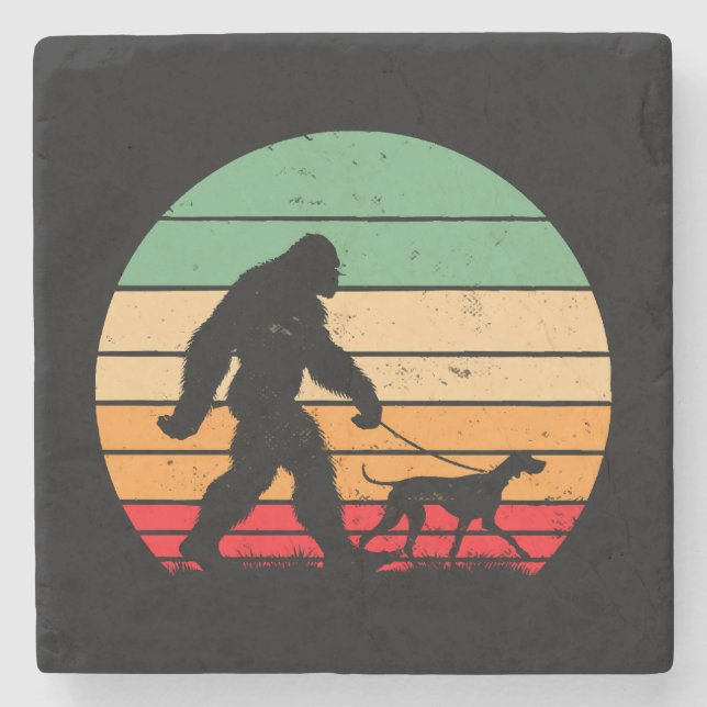 Bigfoot Walking German Shorthaired Pointer Dog Vin Stone Coaster (Front)