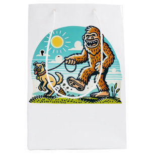 Bigfoot Walking His Dog Humorous Outdoor  Medium Gift Bag