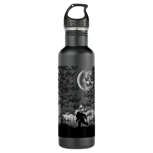 Bigfoot Walking in the Forest Moon Night Sky Sasqu 710 Ml Water Bottle (Front)