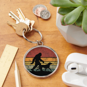 Bigfoot Walking Labrador Retriever Dog Vintage Key Ring