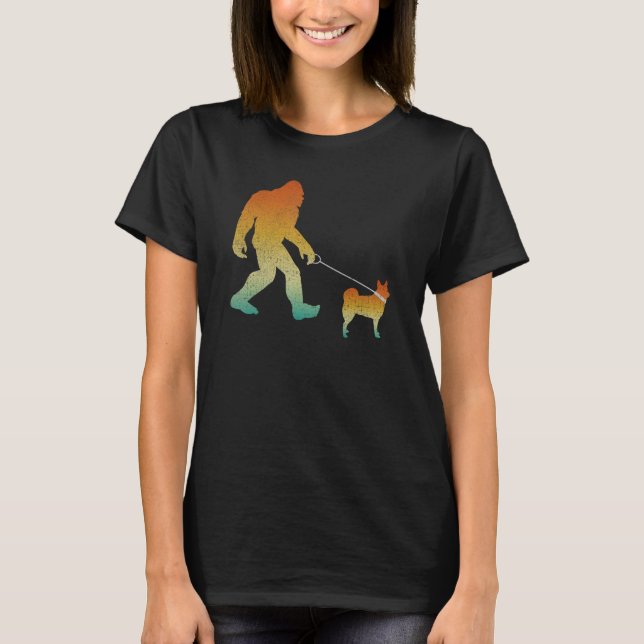 Bigfoot Walking Norwegian Buhund Funny Sasquatch P T-Shirt (Front)