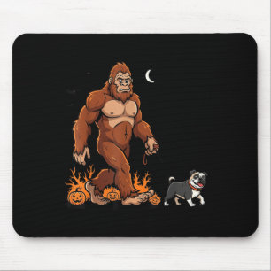Bigfoot Walking Pug Halloween Dog Sasquatch Funny Mouse Pad