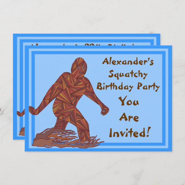 Bigfoot Walking Sasquatch Blue Birthday Party Invitation (Front/Back)
