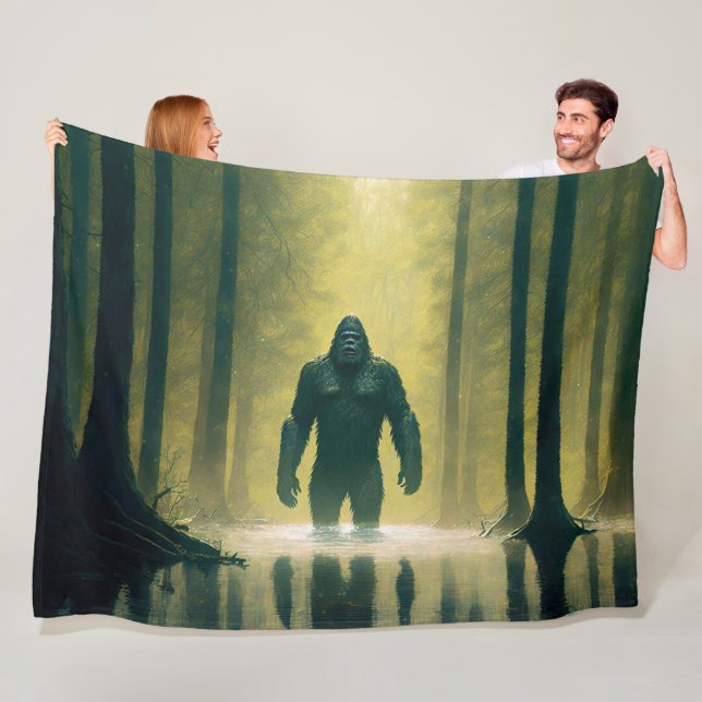 Bigfoot Walks Through Louisiana Swamp Water Fleece Blanket (In Situ)