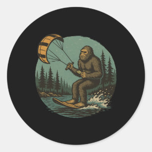 Bigfoot Water Paragliding Vintage Funny Sasquatch  Classic Round Sticker
