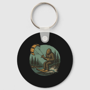 Bigfoot Water Paragliding Vintage Funny Sasquatch Key Ring