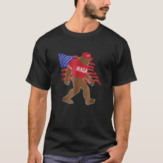 Bigfoot Wearing MAGA Hat USA Flag Trump Republican T-Shirt