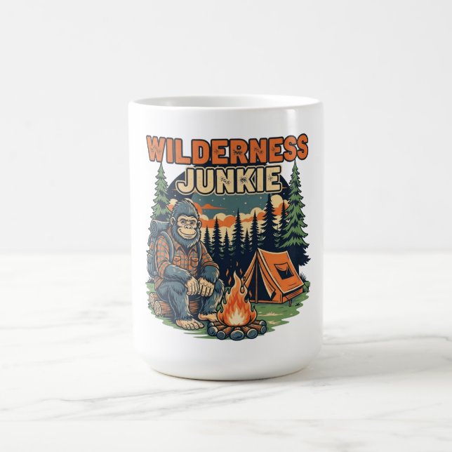 Bigfoot wilderness junkie retro design magic mug (Center)