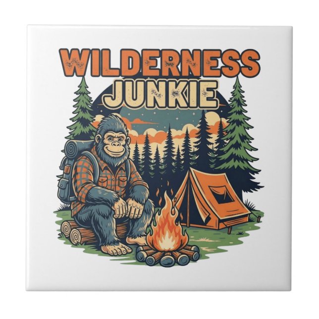 Bigfoot wilderness junkie retro design tile (Front)
