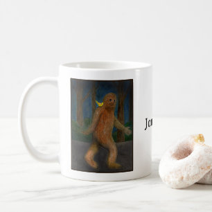 Bigfoot with a little yellow bird custom name coffee mug