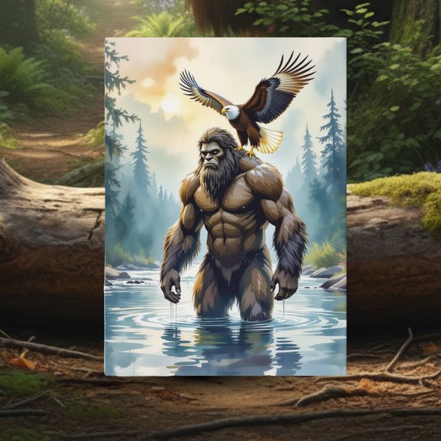 Bigfoot with an Eagle on his Shoulder Birthday Card (Creator Uploaded)