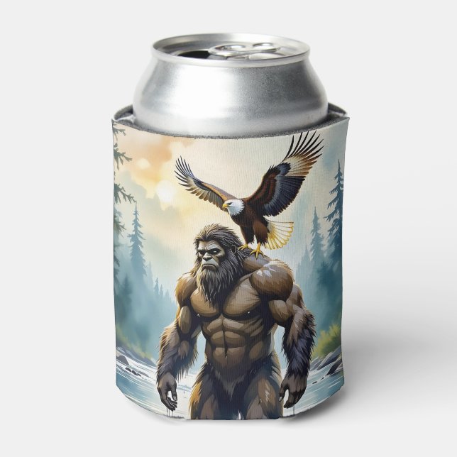 Bigfoot with an Eagle on his Shoulder  Can Cooler (Can Front)