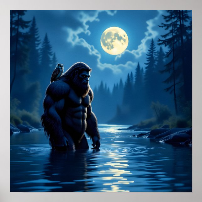 Bigfoot with an Owl on his Shoulder  Poster (Front)