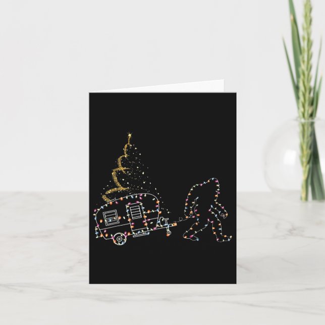 Bigfoot With Camping Car Light Christmas  Card (Front)
