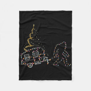 Bigfoot With Camping Car Light Christmas Fleece Blanket