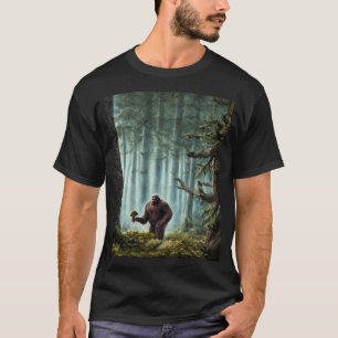 Bigfoot with large mushroom in forest T-Shirt