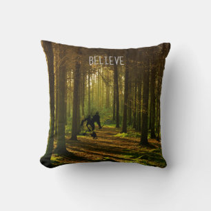 Bigfoot With Tennis Racket and Text in Forest Cushion