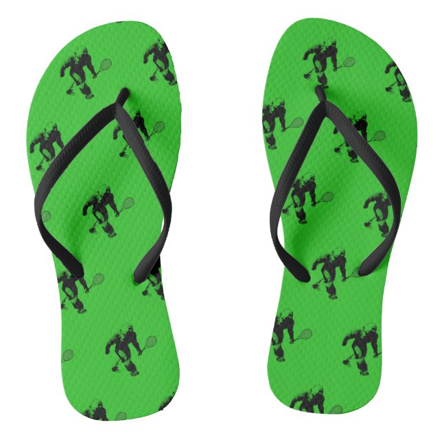 Bigfoot with Tennis Racquet Pattern on Green Jandals (Footbed)