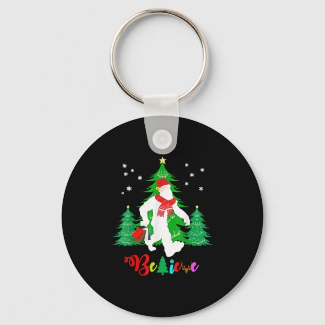 Bigfoot Yeti Sasquatch Christmas Believe Christmas Key Ring (Front)