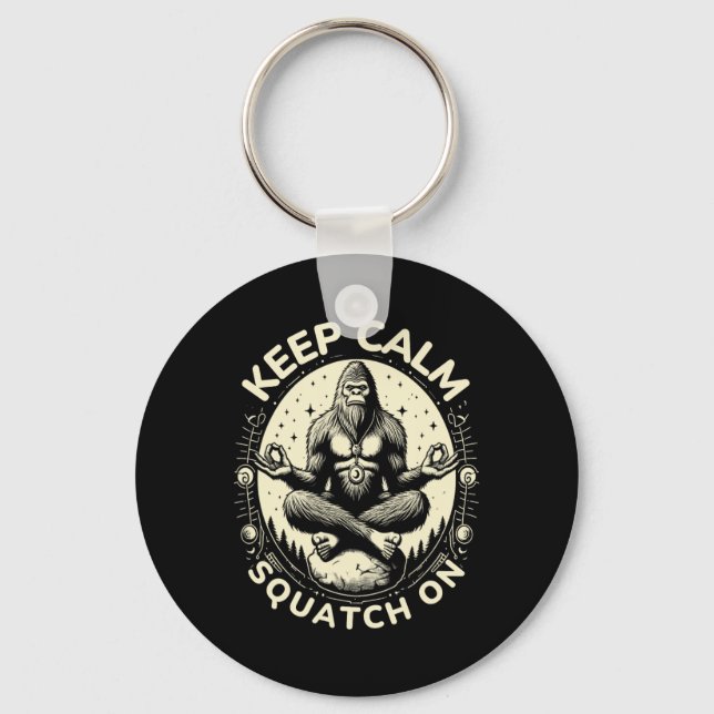 Bigfoot Yoga Pose Funny Sasquatch Keep Calm Squatc Key Ring (Front)